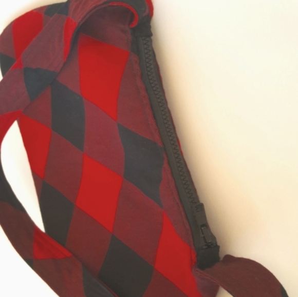 Wool Buffalo Plaid Check Red Black Curvy Shoulder Bag Romantic Hand Made OOAK - Picture 8 of 8